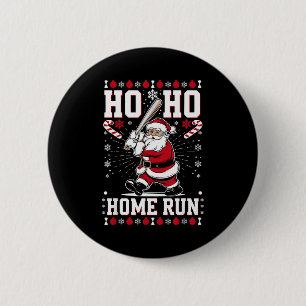 Christmas Santa Baseball Home Run Ho Ho Home Run , Button