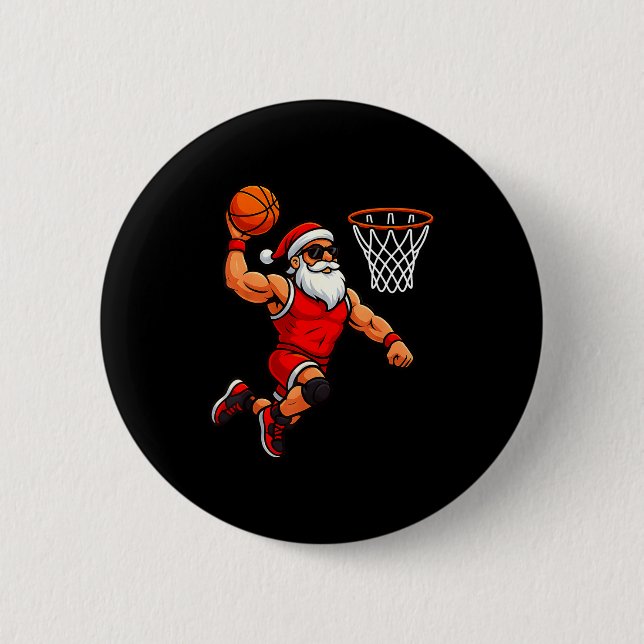 Christmas Santa Basketball Player Dunking Basketba Button (Front)