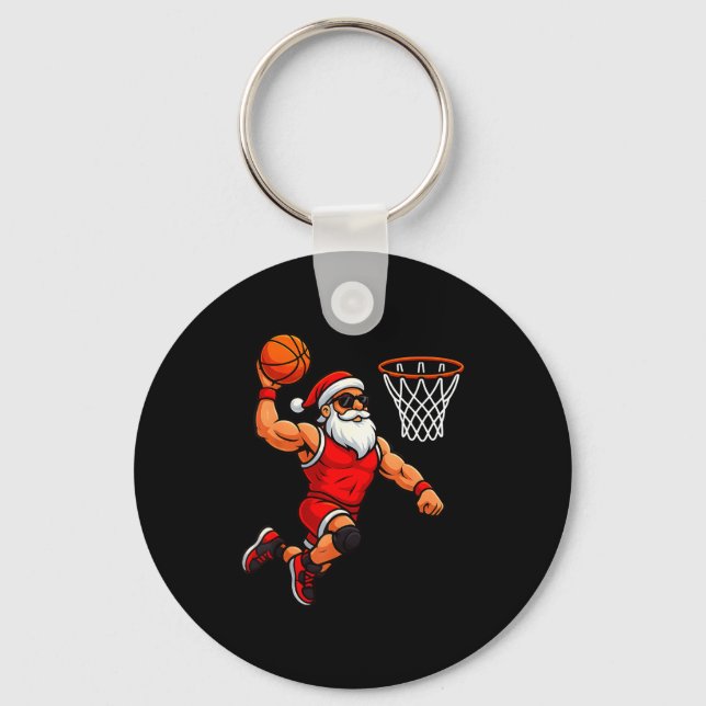 Christmas Santa Basketball Player Dunking Basketba Keychain (Front)