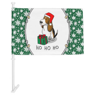 Christmas Santa Basset Hound (tri color 1) Cute Car Flag