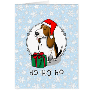 Christmas Santa Basset Hound (tri color 1) Cute Card