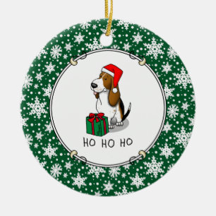 Christmas Santa Basset Hound (tri color 1) Cute Ceramic Ornament
