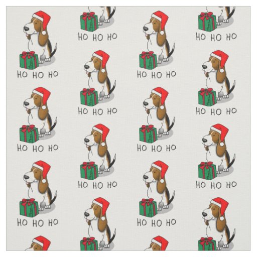 Christmas Santa Basset Hound (tri color 1) Cute Fabric