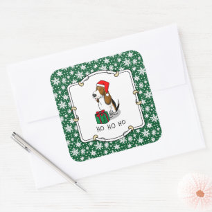 Christmas Santa Basset Hound (tri color 1) Cute Square Sticker
