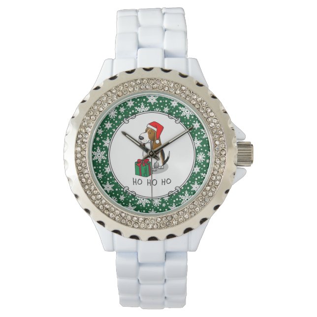 Christmas Santa Basset Hound (tri color 1) Cute Watch (Front)