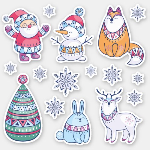 Christmas Santa Bear Rabbit Deer Snowman Fox Sticker