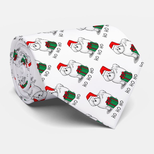 Christmas Santa Bichon Frise Dog Cute Neck Tie (Rolled)