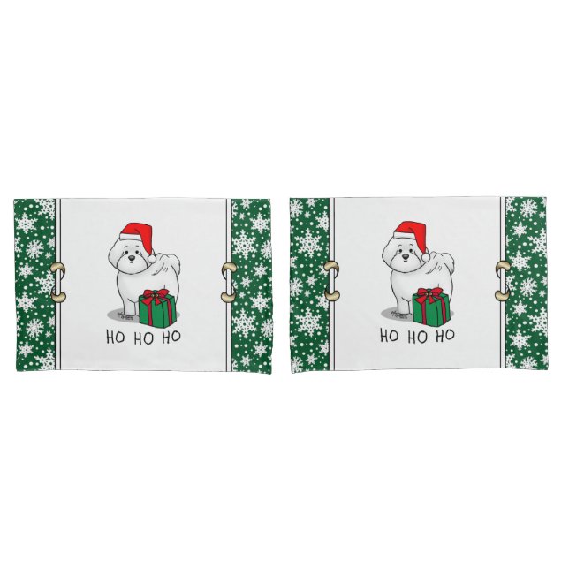 Christmas Santa Bichon Frise Dog Cute Pillow Case (Front-Set)