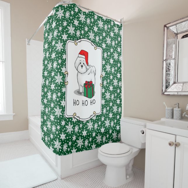 Christmas Santa Bichon Frise Dog Cute Shower Curtain (In Situ)