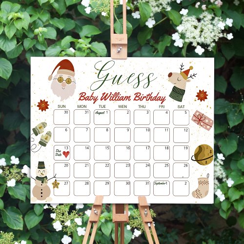  Christmas Santa Birthday Guess Due Date Calendar Foam Board