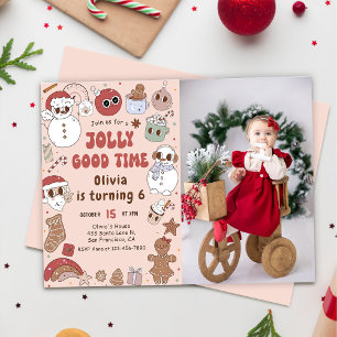 Christmas Santa Birthday Jolly good time Photo Invitation