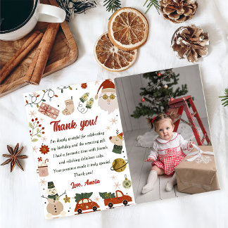 Christmas Santa Birthday Party Photo Thank You Card