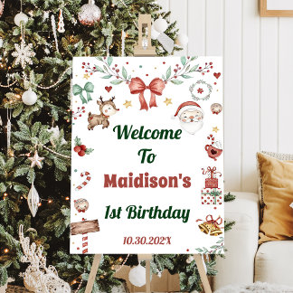 Christmas Santa Birthday Party Welcome Sign