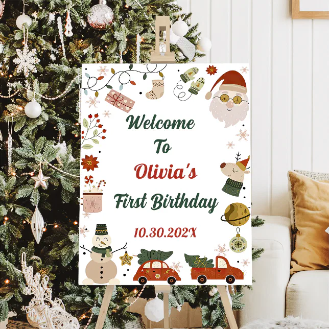 Christmas Santa Birthday Party Welcome Sign | Zazzle
