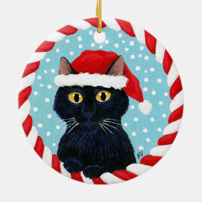 Christmas Santa Black Cat Winter ornament (Back)