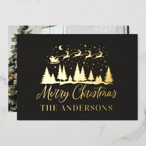 Christmas santa black elegant traditional photo foil holiday card