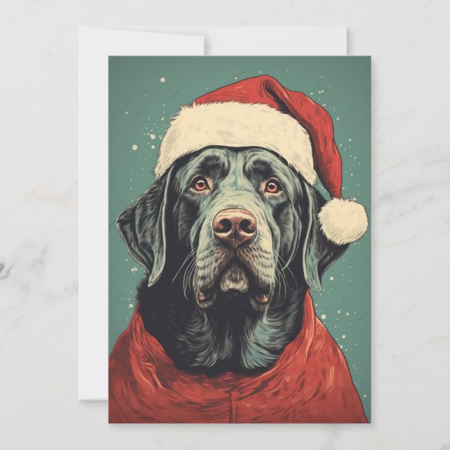 Christmas Santa Black Lab Flat Holiday Card (Front)