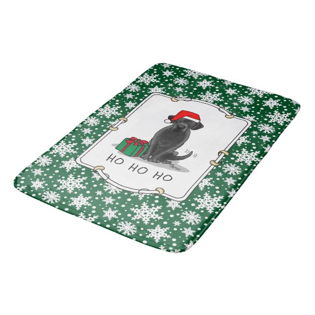 Christmas Santa Black Labrador Retriever Cute Bath Mat (Angled)