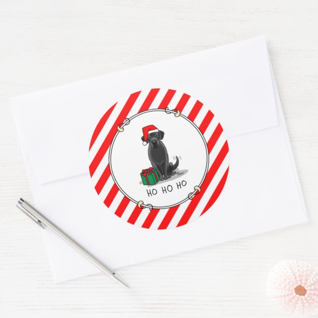 Christmas Santa Black Labrador Retriever Cute Classic Round Sticker (Envelope)