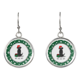Christmas Santa Black Labrador Retriever Cute Earrings