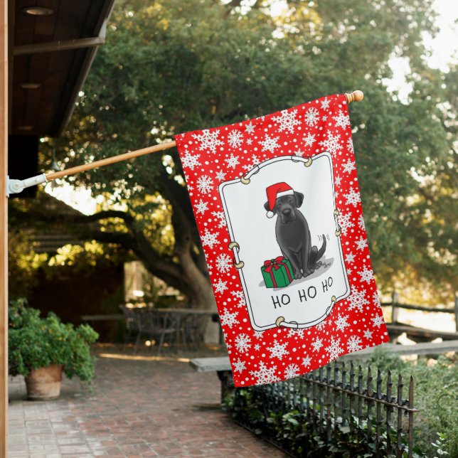 Christmas Santa Black Labrador Retriever Cute House Flag (In SItu)
