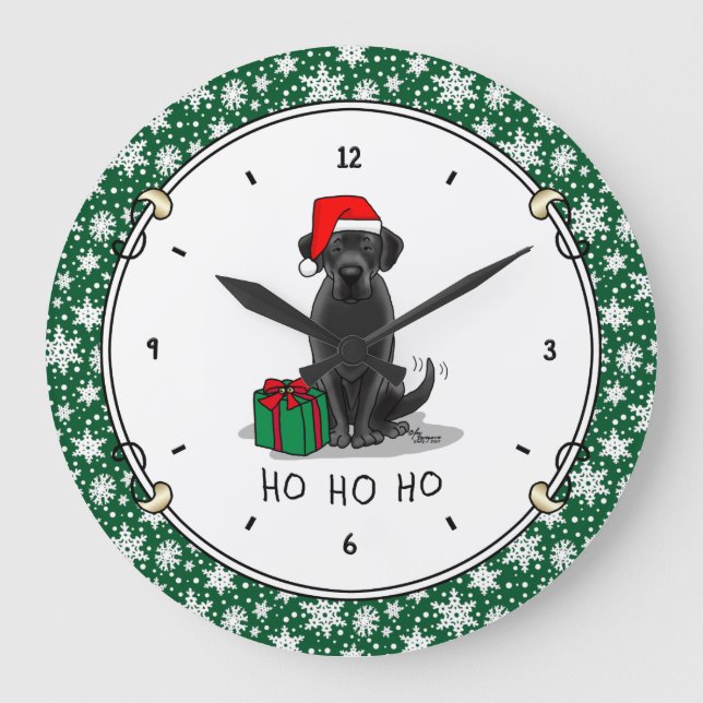 Christmas Santa Black Labrador Retriever Cute Large Clock (Front)