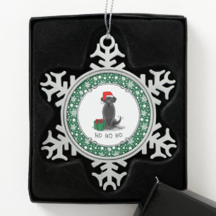 Christmas Santa Black Labrador Retriever Cute Snowflake Pewter Christmas Ornament