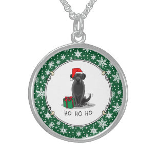 Christmas Santa Black Labrador Retriever Cute Sterling Silver Necklace