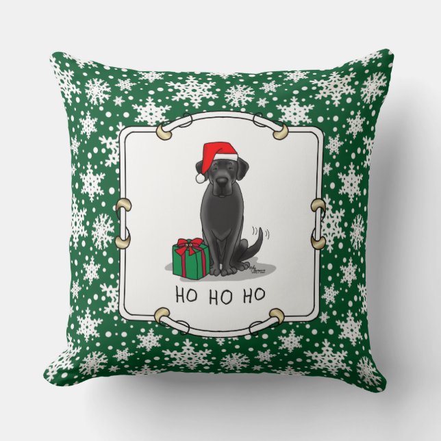 Christmas Santa Black Labrador Retriever Cute Throw Pillow (Front)