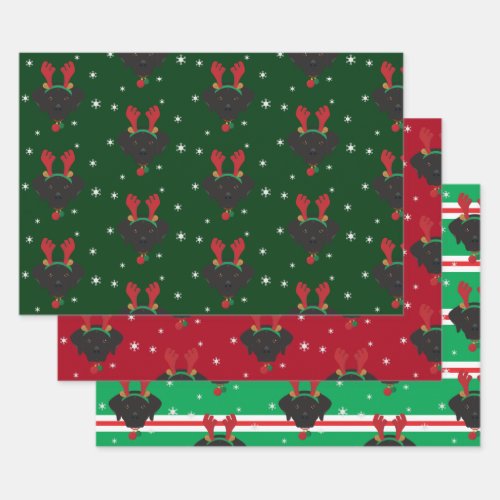 Christmas Santa Black Labrador Retriever Dog Wrapping Paper Sheets