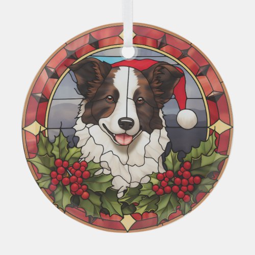 Christmas Santa Border Collie Dog Stained Glass Ornament