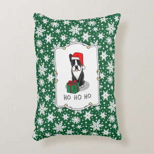 Christmas Santa Boston Terrier (black) Cute Accent Pillow