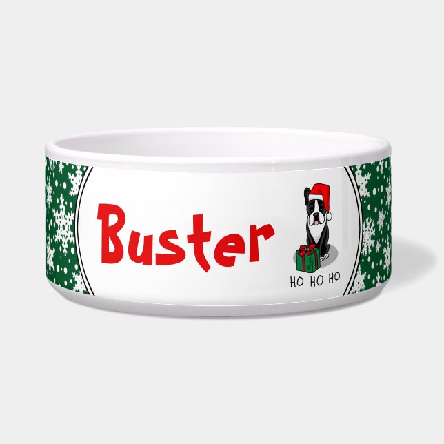 Christmas Santa Boston Terrier (black) Cute Bowl (Front)