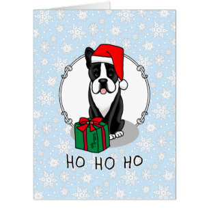 Christmas Santa Boston Terrier (black) Cute Card