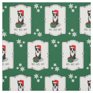 Christmas Santa Boston Terrier (black) Cute Fabric