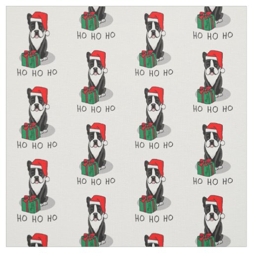 Christmas Santa Boston Terrier (black) Cute Fabric