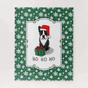 Christmas Santa Boston Terrier (black) Cute Jigsaw Puzzle