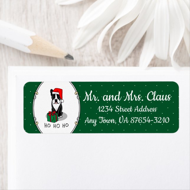 Christmas Santa Boston Terrier (black) Cute Label (Insitu)