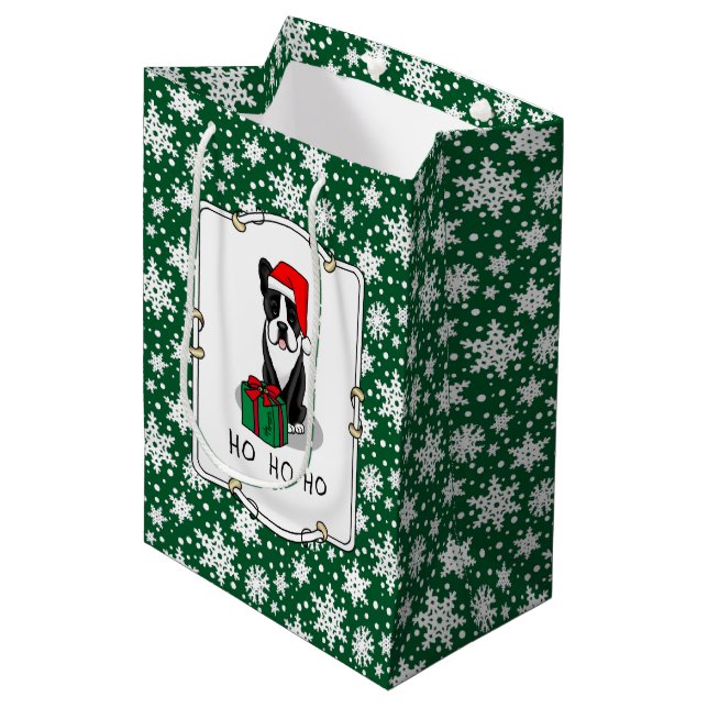 Christmas Santa Boston Terrier (black) Cute Medium Gift Bag (Front Angled)