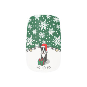 Christmas Santa Boston Terrier (black) Cute Minx Nail Art