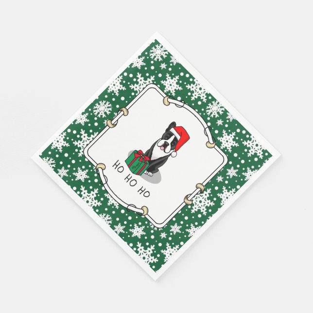Christmas Santa Boston Terrier (black) Cute Napkins (Corner)