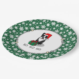 Christmas Santa Boston Terrier (black) Cute Paper Plates