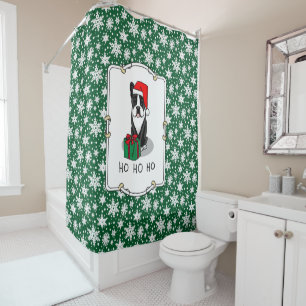 Christmas Santa Boston Terrier (black) Cute Shower Curtain