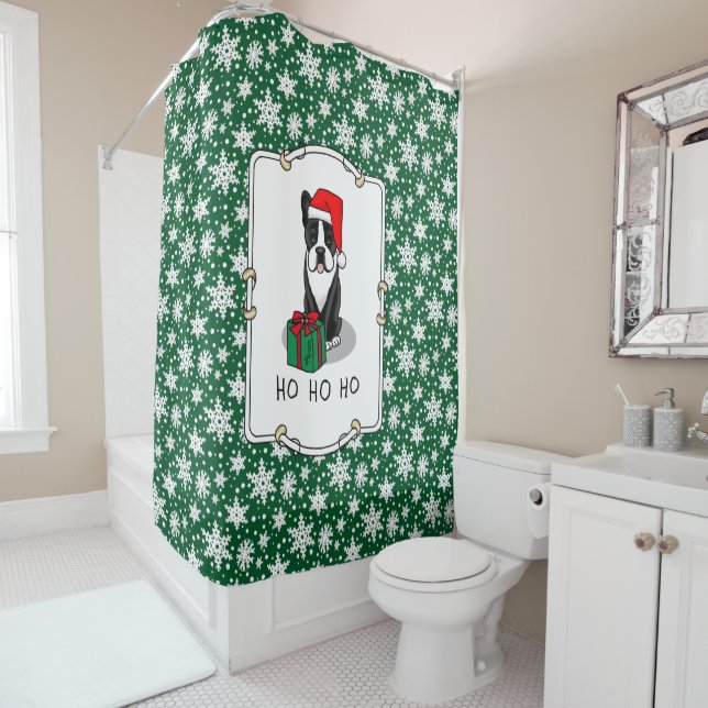 Christmas Santa Boston Terrier (black) Cute Shower Curtain (In Situ)