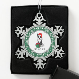 Christmas Santa Boston Terrier (black) Cute Snowflake Pewter Christmas Ornament