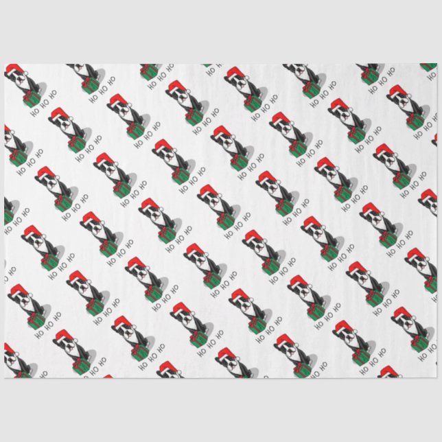 Christmas Santa Boston Terrier (black) Cute Tissue Paper (Front)