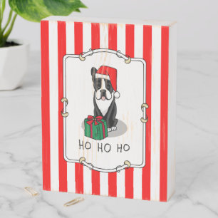 Christmas Santa Boston Terrier (black) Cute Wooden Box Sign