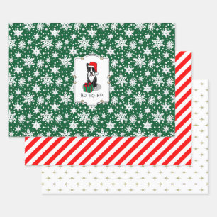 Christmas Santa Boston Terrier (black) Cute Wrapping Paper Sheets