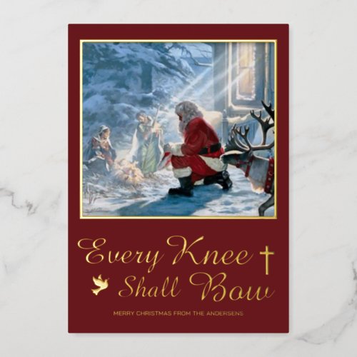 Christmas Santa Bowing to Jesus Holiday Card