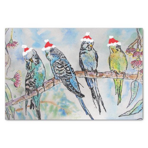 Christmas Santa Budgies Budgerigar Bird Card Tissue Paper